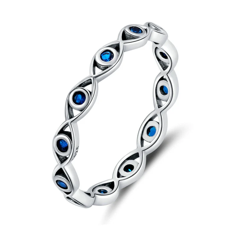 Zircon Lucky Eye Sterling Silver S925 Ring, Size: No.8(Oxidized Silver)