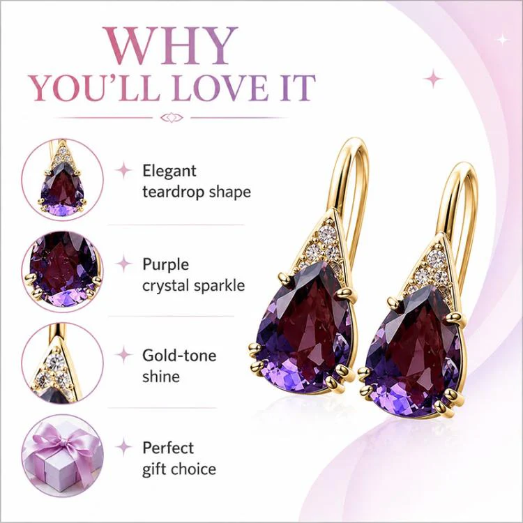 Zircon Teardrop Dangle Earrings for Women(Purple) - Image 10