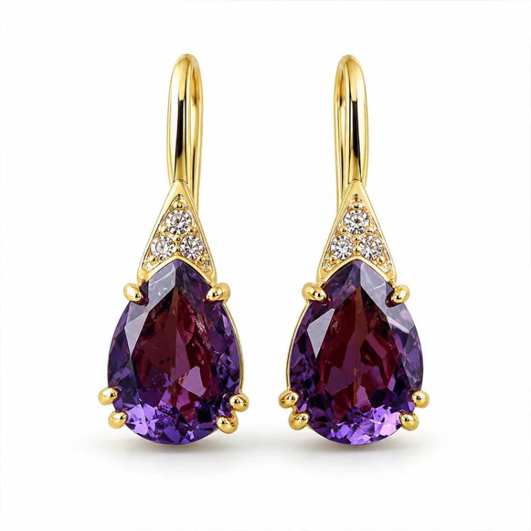 Zircon Teardrop Dangle Earrings for Women(Purple) - Image 2