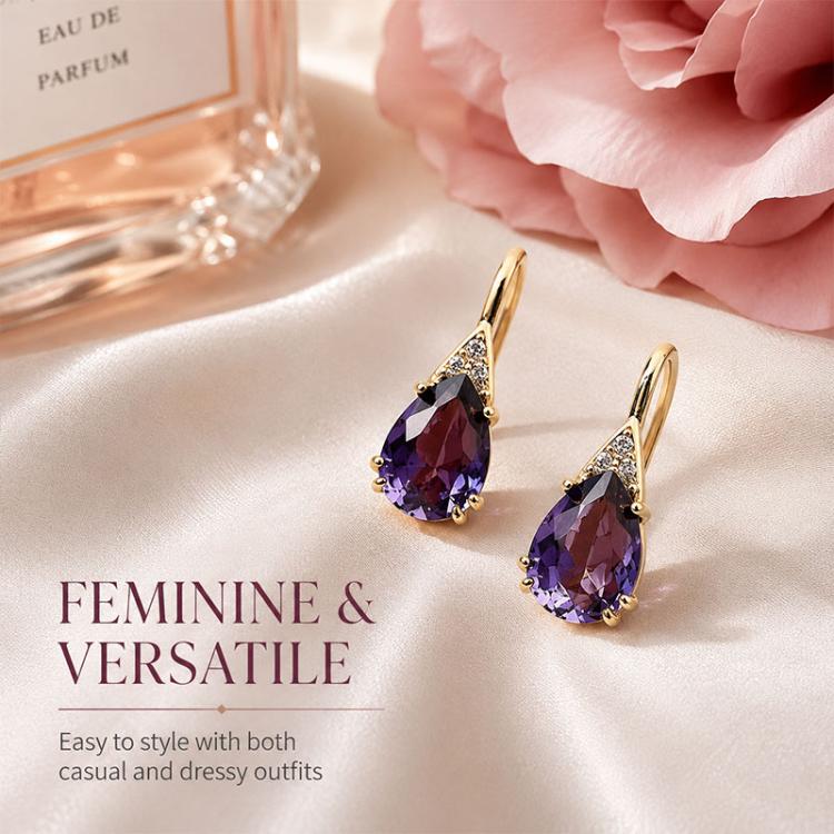 Zircon Teardrop Dangle Earrings for Women(Purple) - Image 9