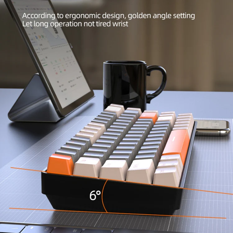ZIYOU LANG K68 68 Keys Bluetooth Wireless Dual Model Mechanical Keyboard, Style: Red Shaft Version (Gray) - Image 4