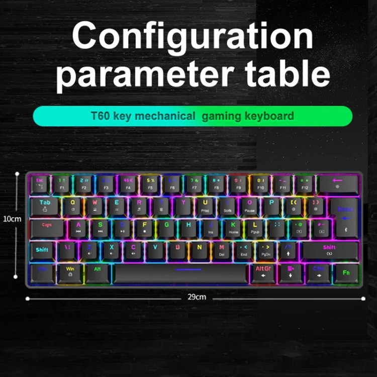 ZIYOU LANG T60 62-Key RGB Luminous Mechanical Wired Keyboard, Cable Length:1.5m(Black Green Shaft) - Image 5