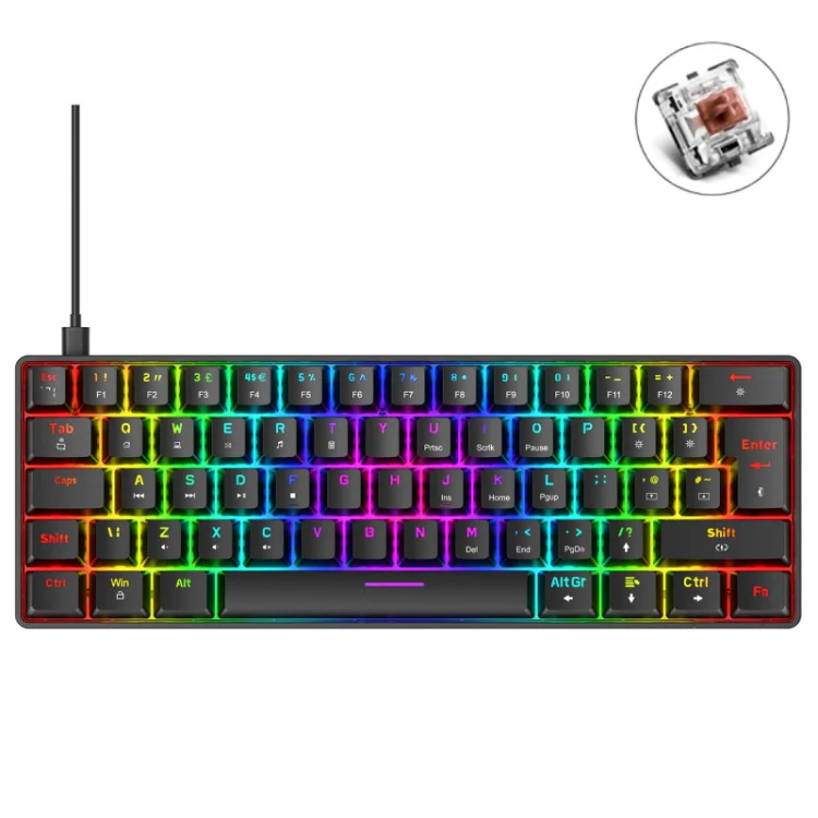 ZIYOU LANG T60 62-Key RGB Luminous Mechanical Wired Keyboard, Cable Length:1.5m(Black Tea Shaft)