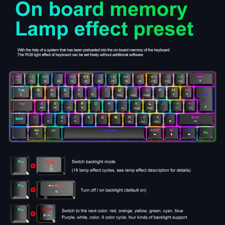 ZIYOU LANG T60 62-Key RGB Luminous Mechanical Wired Keyboard, Cable Length:1.5m(Black Tea Shaft) - Image 6