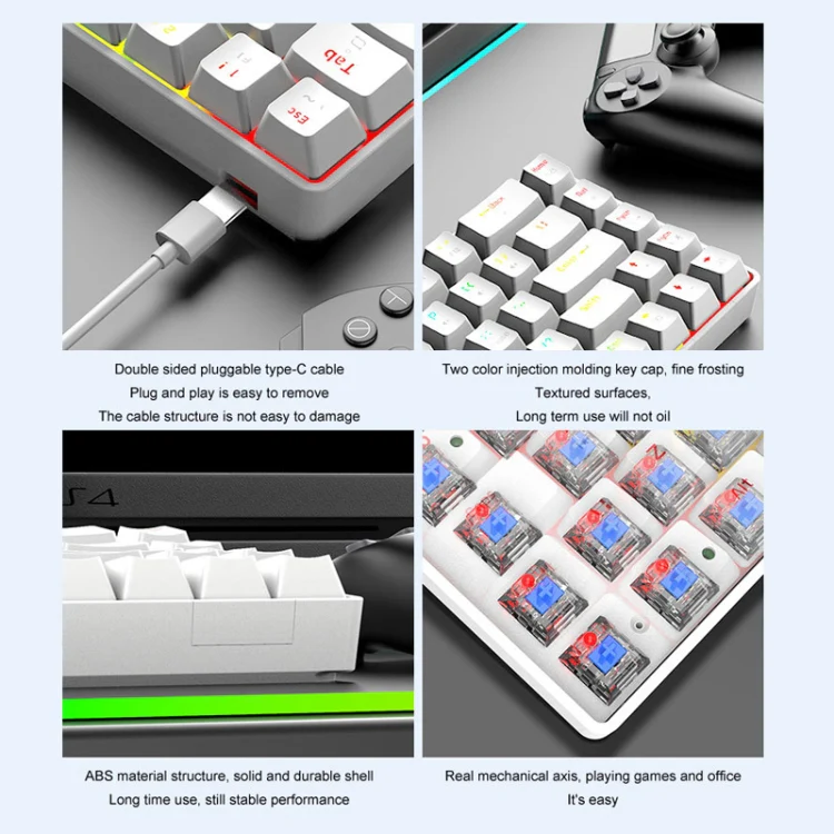 ZIYOU LANG T60 62-Key RGB Luminous Mechanical Wired Keyboard, Cable Length:1.5m(White Green Shaft) - Image 4