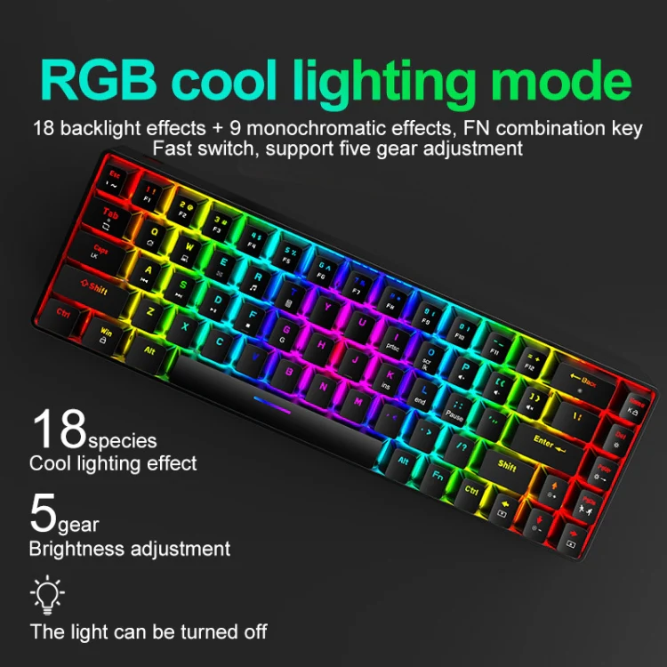 ZIYOU LANG T8 68 Keys RGB Luminous Gaming Mechanical Keyboard, Cable Length:1.6m(White Green Shaft) - Image 6