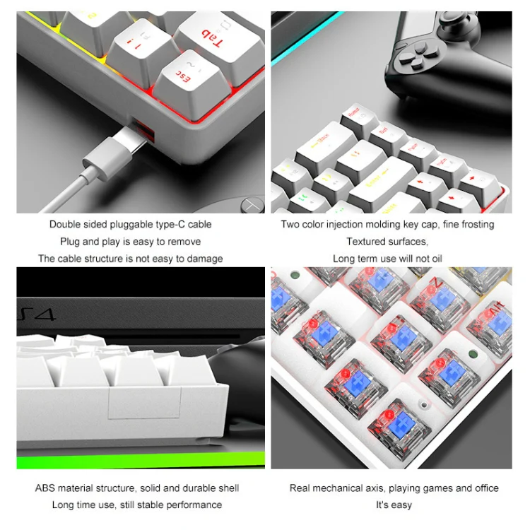ZIYOU LANG T8 68 Keys RGB Luminous Gaming Mechanical Keyboard, Cable Length:1.6m(White Red Shaft) - Image 3