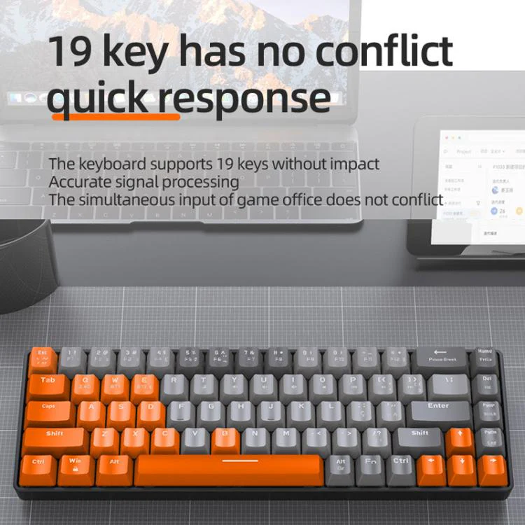 ZIYOULANG K68 Bluetooth / Wired Dual-Mode Portuguese Mechanical Keyboard(Microglow Red Switch) - Image 4