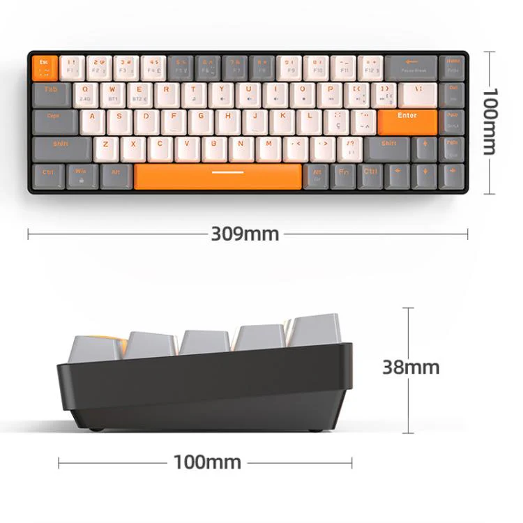 ZIYOULANG K68 Bluetooth / Wired Dual-Mode Portuguese Mechanical Keyboard(Microglow Red Switch) - Image 9