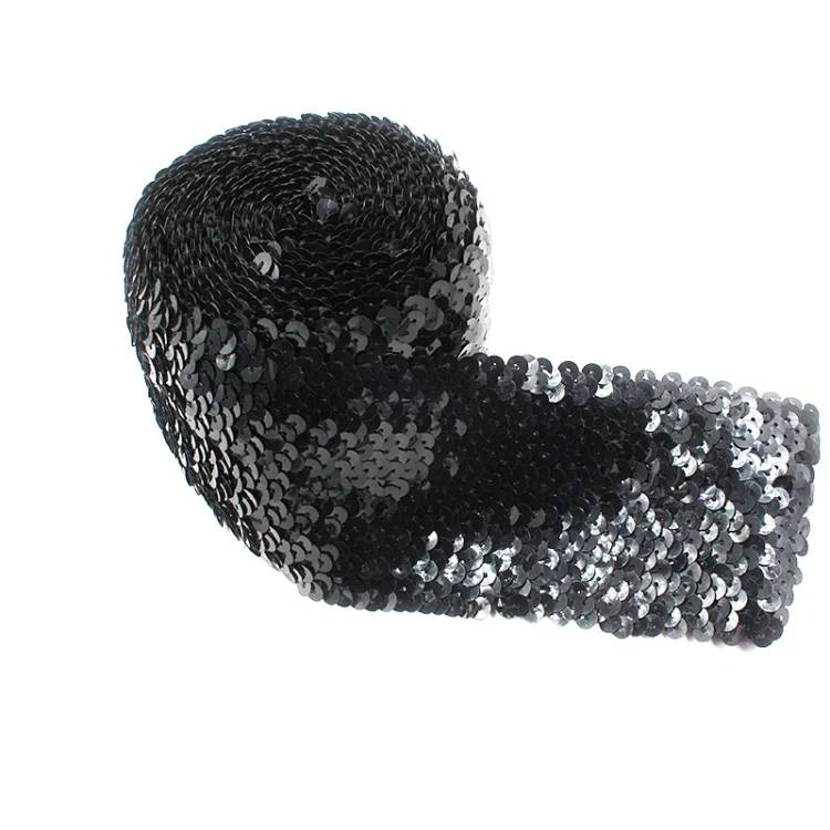 ZP000875 8 Rows Elastic Sequin Lace Webbing DIY Clothing Accessories, Length: 5m, Width: 7.5cm(Black) - Image 2