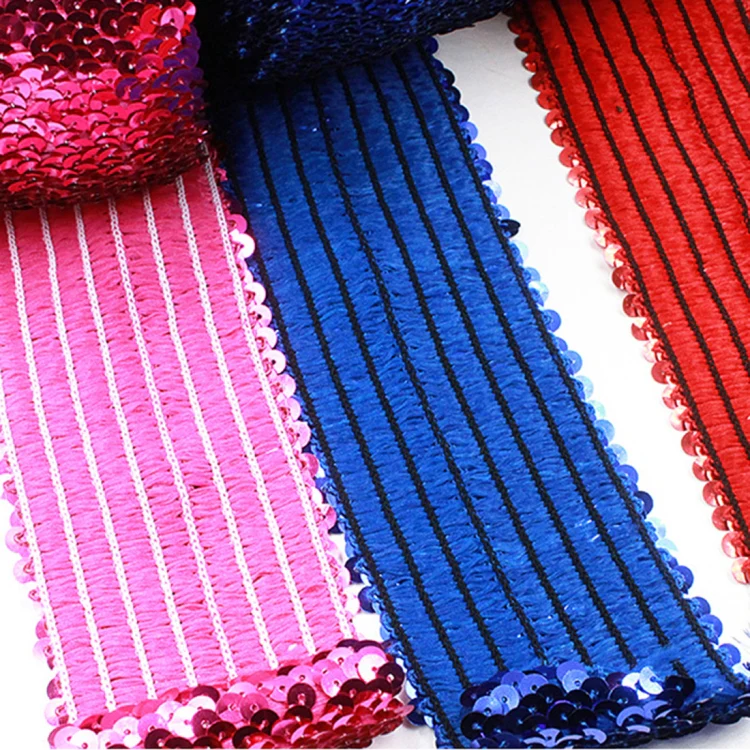ZP000875 8 Rows Elastic Sequin Lace Webbing DIY Clothing Accessories, Length: 5m, Width: 7.5cm(Black) - Image 3