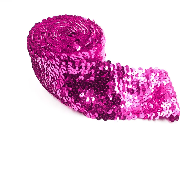 ZP000875 8 Rows Elastic Sequin Lace Webbing DIY Clothing Accessories, Length: 5m, Width: 7.5cm(Rose Red) - Image 2